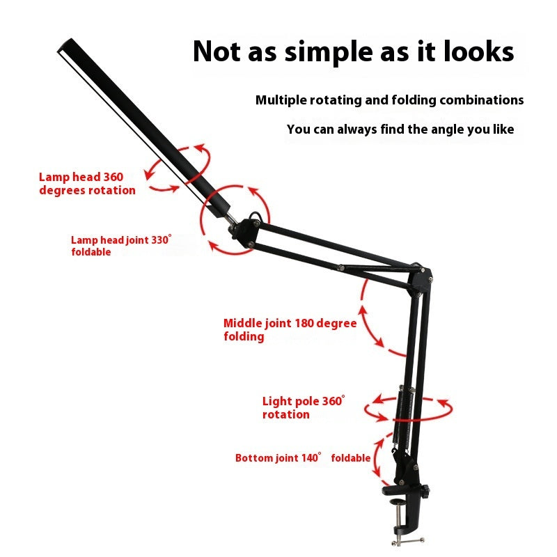 Lampe LED à Pince Long Bras USB pour Bureau et Beauté